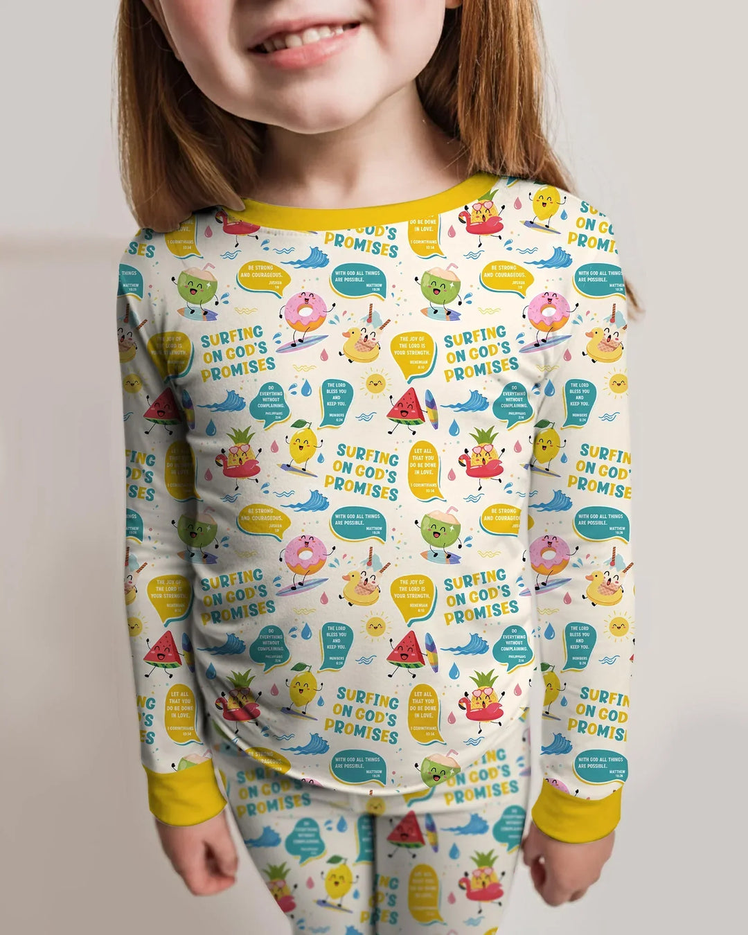 Summer Fruits Surfing On God's Promises Bamboo Two Piece Long Sleeve Pajama Set