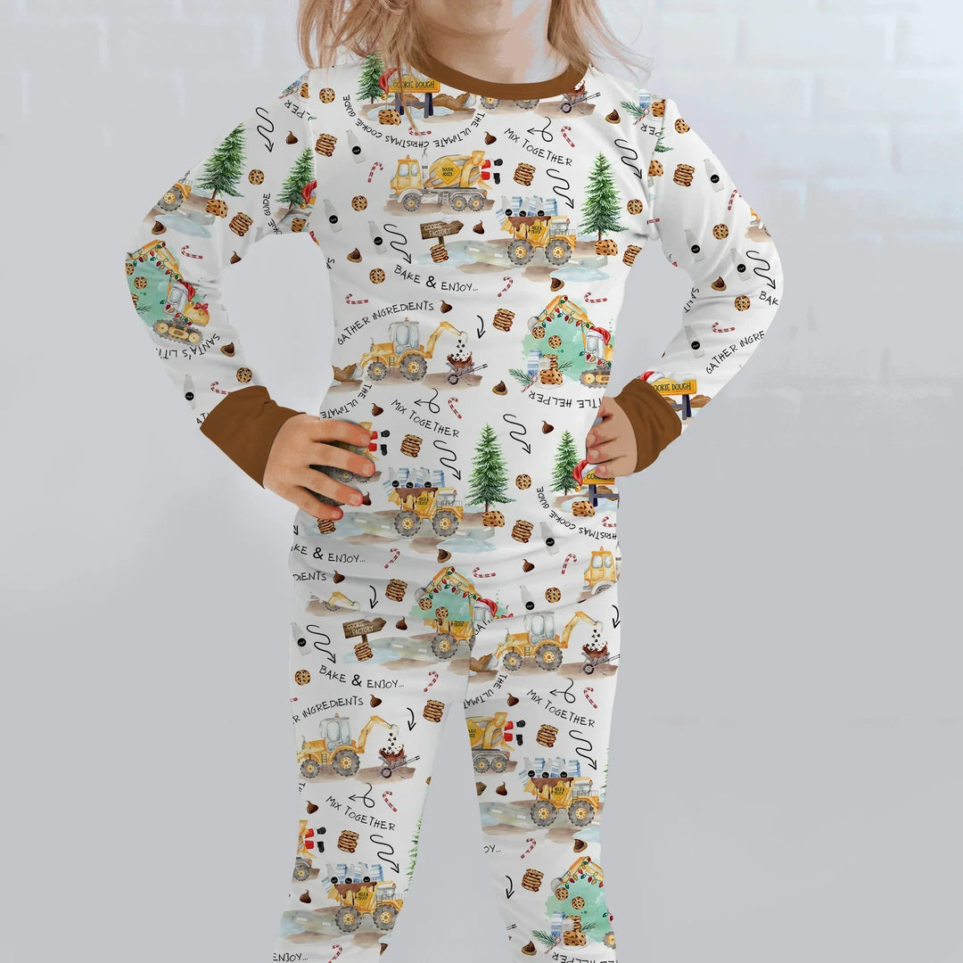 Construction Christmas Cookie Bamboo Two Piece Long Sleeve Pajama Set