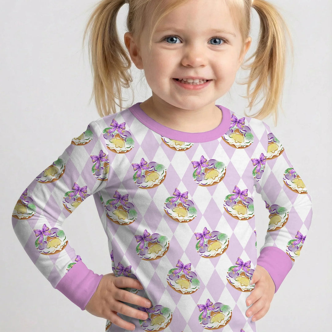 Mardi Gras Donut Bamboo Two Piece Long Sleeve Pajama Set