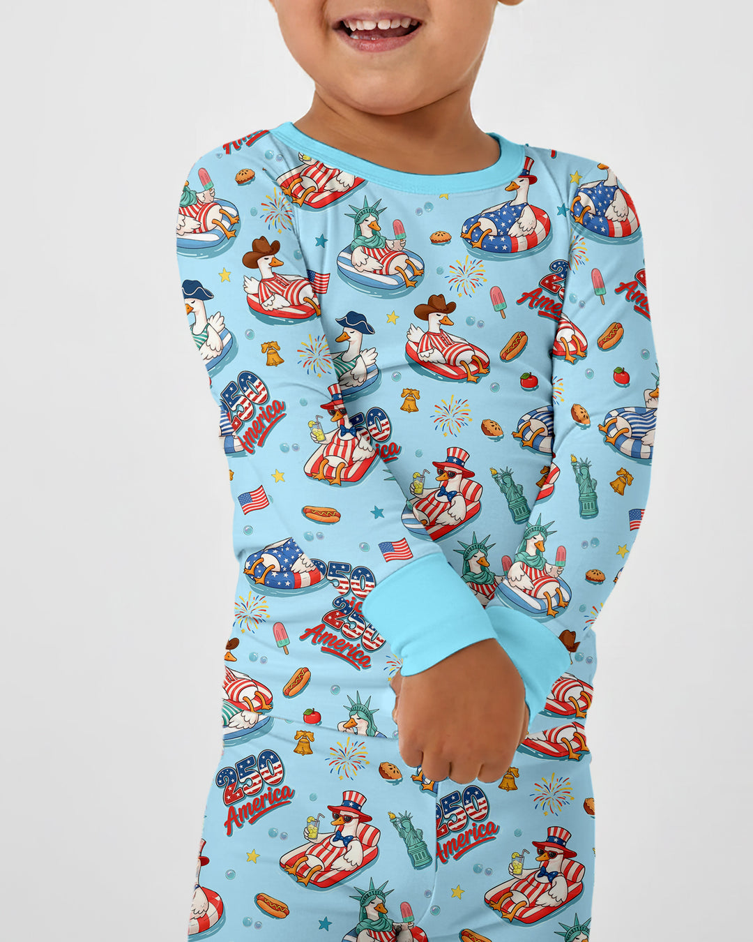 250 America Patriotic Goose Family Matching Bamboo Two Piece Long Sleeve Pajama Set
