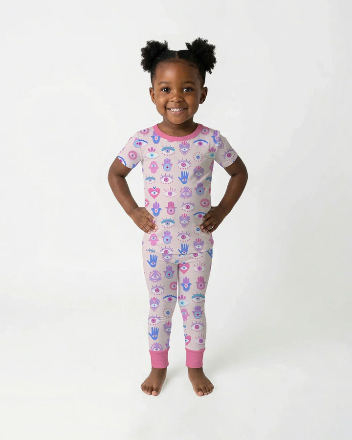 Hamsa Heart Guardians Family Matching Bamboo Two Piece Short Sleeve Pajama Set