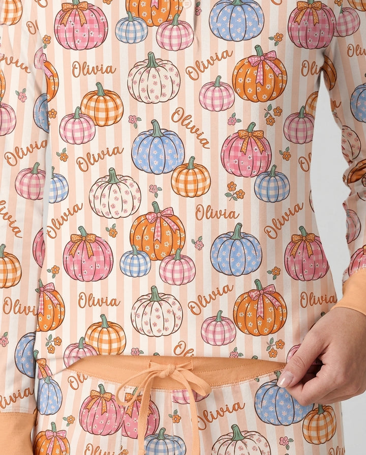 Custom Name Pumpkin Patch Bamboo Women Pajama Set