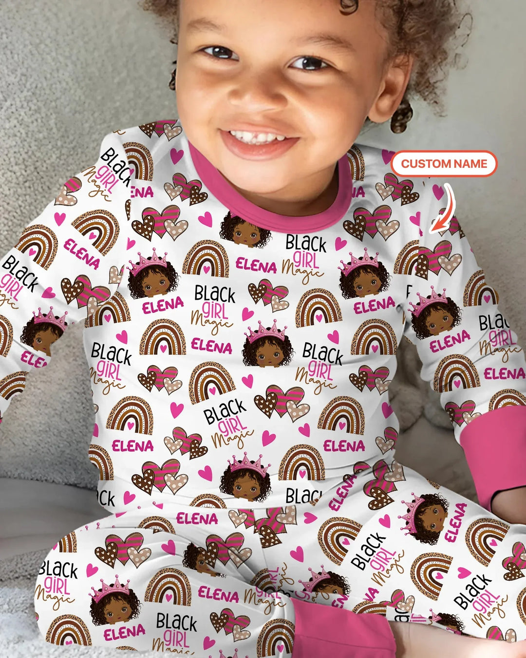 Black Girl Magic Custom Name Bamboo Two Piece Long Sleeve Pajama Set