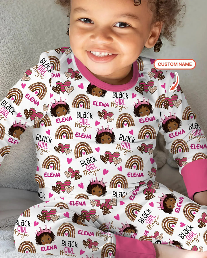 Black Girl Magic Custom Name Bamboo Two Piece Long Sleeve Pajama Set