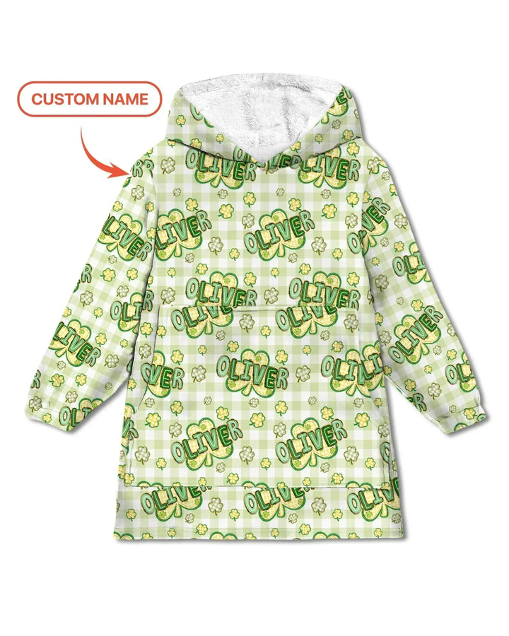 Lucky Shamrock Custom Name Bamboo Blanket Hoodie