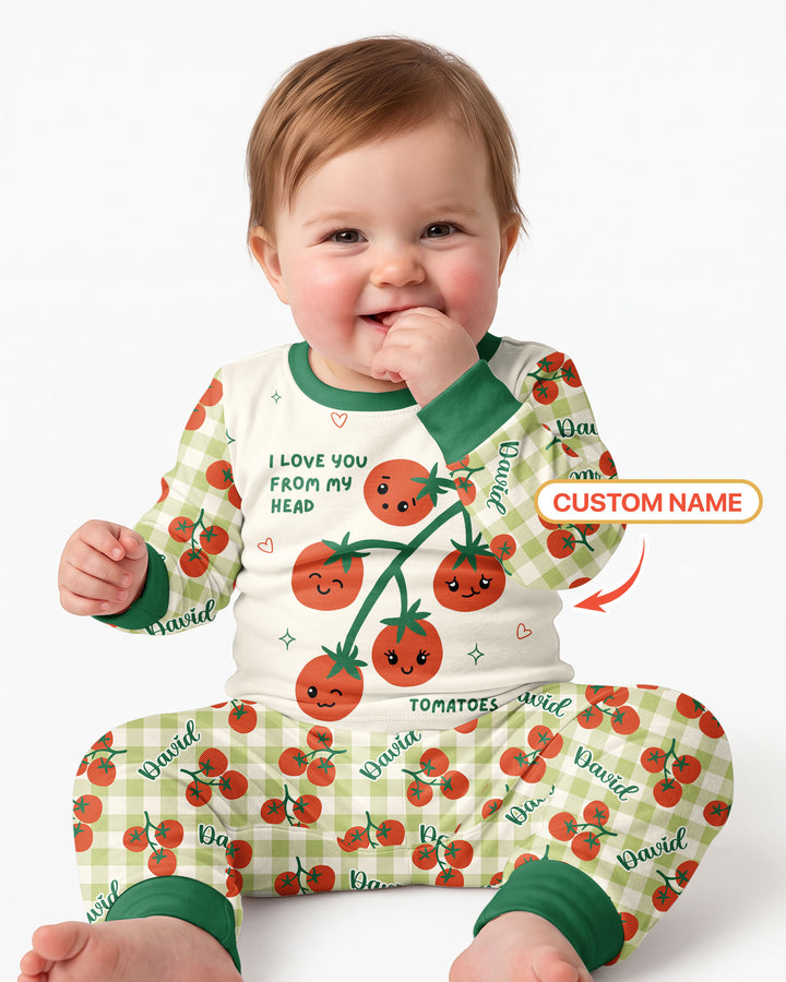 I Love You From My Head Tomatoes Custom Name Bamboo Two Piece Long Sleeve Pajama Set