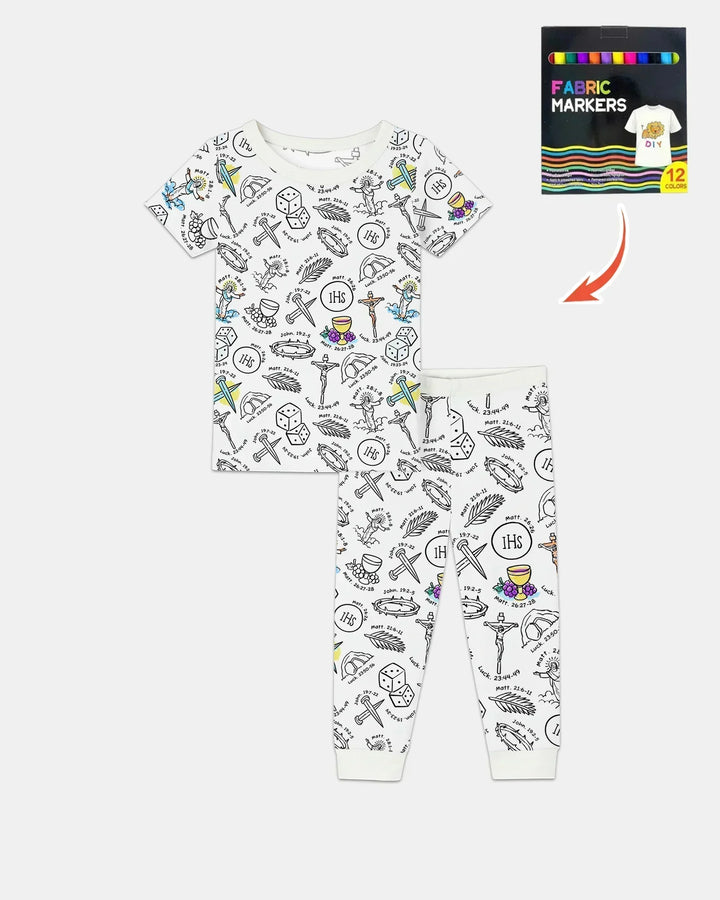 Easter Story Colorable Bamboo Two Piece Short Sleeve Pajama Set