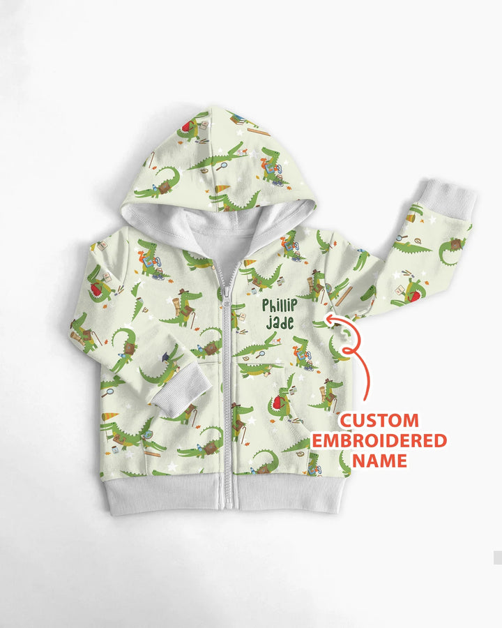 Custom Name Embroidered Alligator Bamboo Zip Hoodie