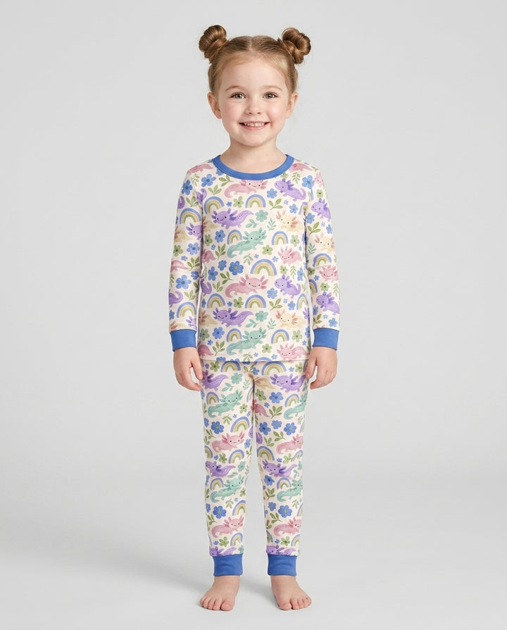 Axolotl Rainbow Bamboo Two Piece Long Sleeve Pajama Set