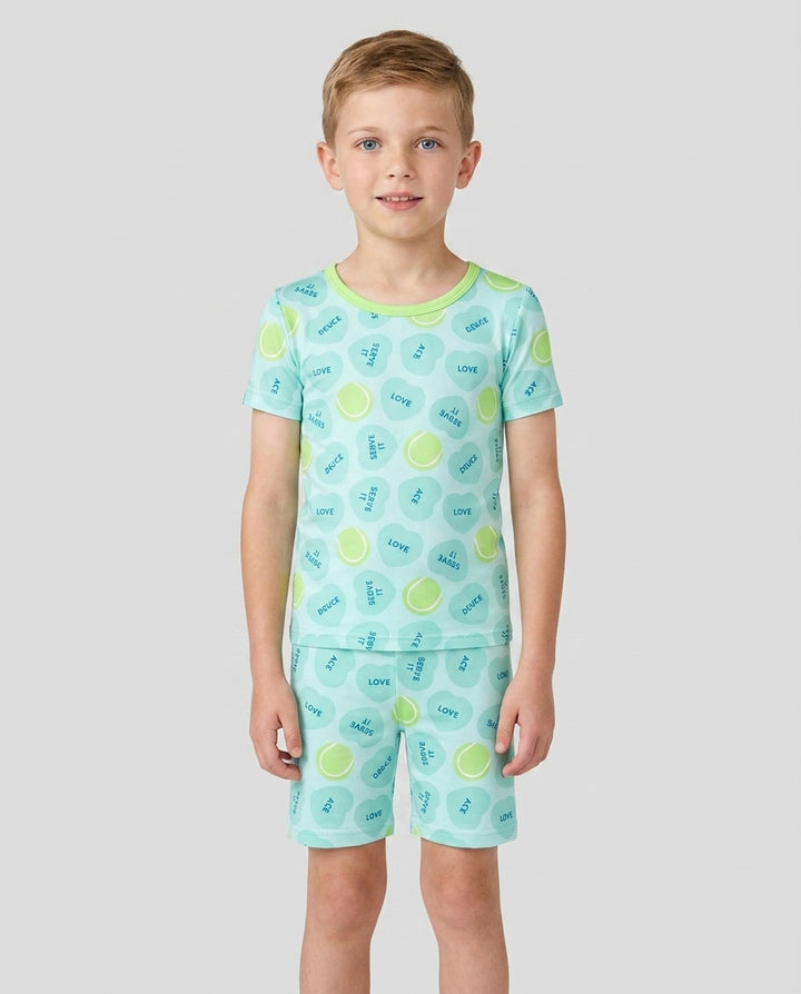 Tennis with Love Two Piece Short Sleeve Shorts Pajama Set