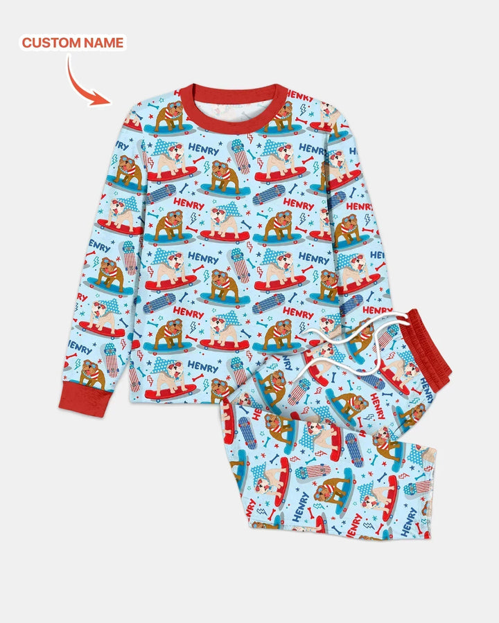 Personalized Patriotic Skate Pups Family Matching Bamboo Men's Pajama Set