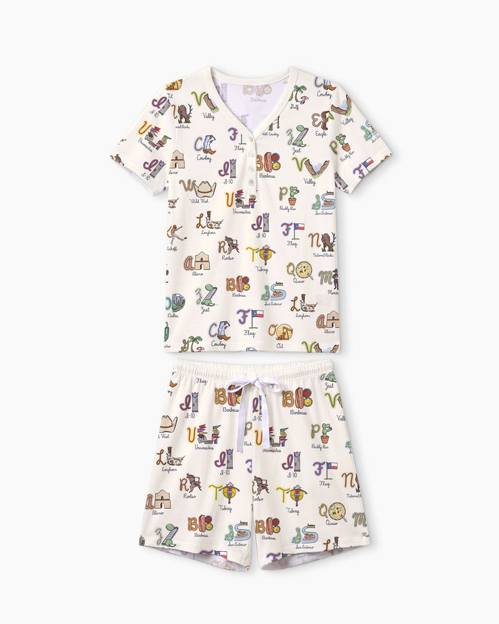 Texas Alphabet Bamboo Women Short Sleeve Short Pajama Set