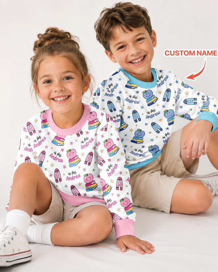 Custom Name Crayon Alphabet Bamboo Crewneck Sweatshirt
