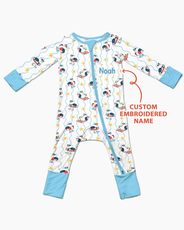 Personalized Embroidered Summer Seagull Baby Bamboo Convertible Zippy
