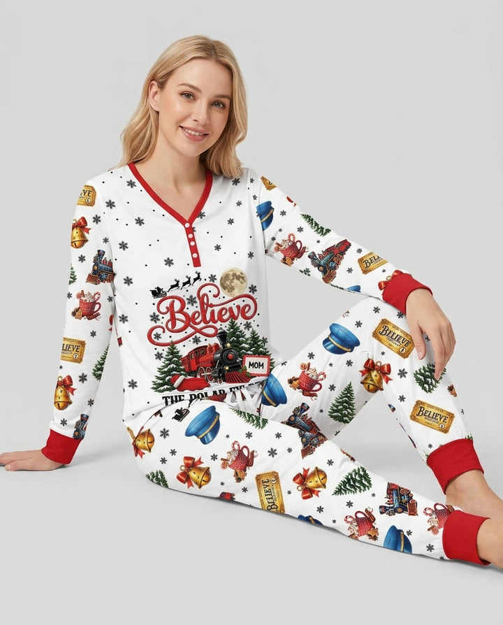 Custom Name Believe Polar Express Christmas Bamboo Women Pajama Set