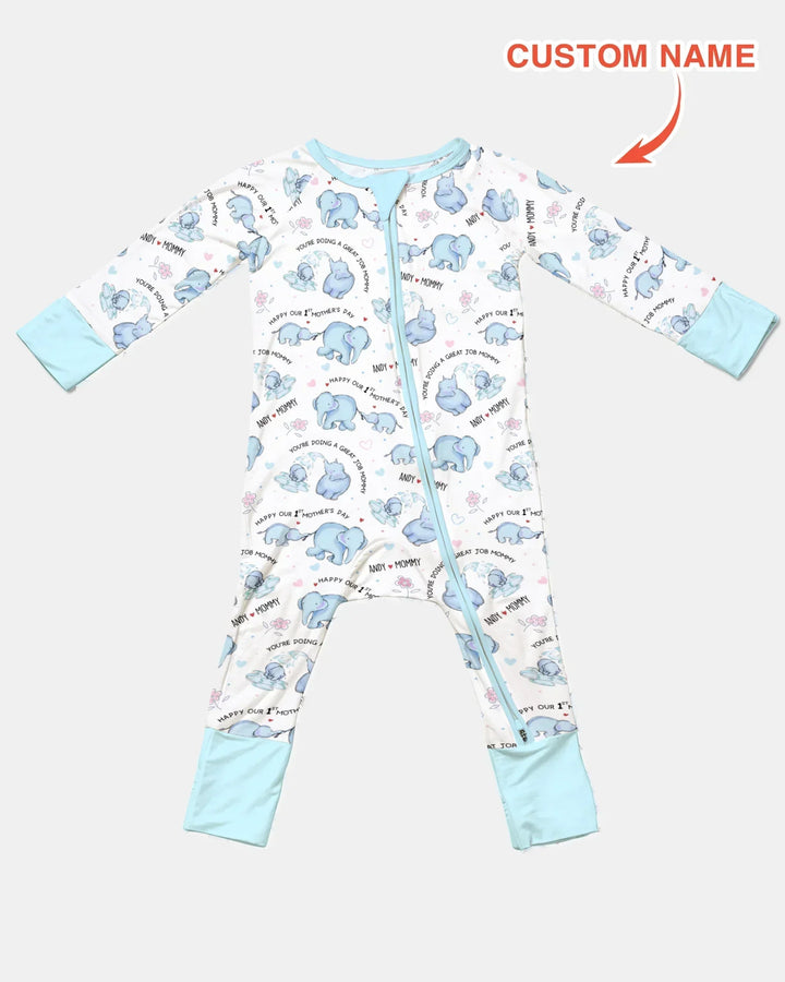 Custom Name Mother & Baby Elephant Bamboo Convertible Zippy