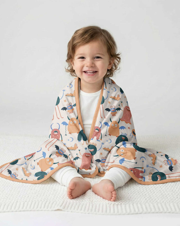Monsters Fun Pastels Hand Painted Cute Bamboo Blanket