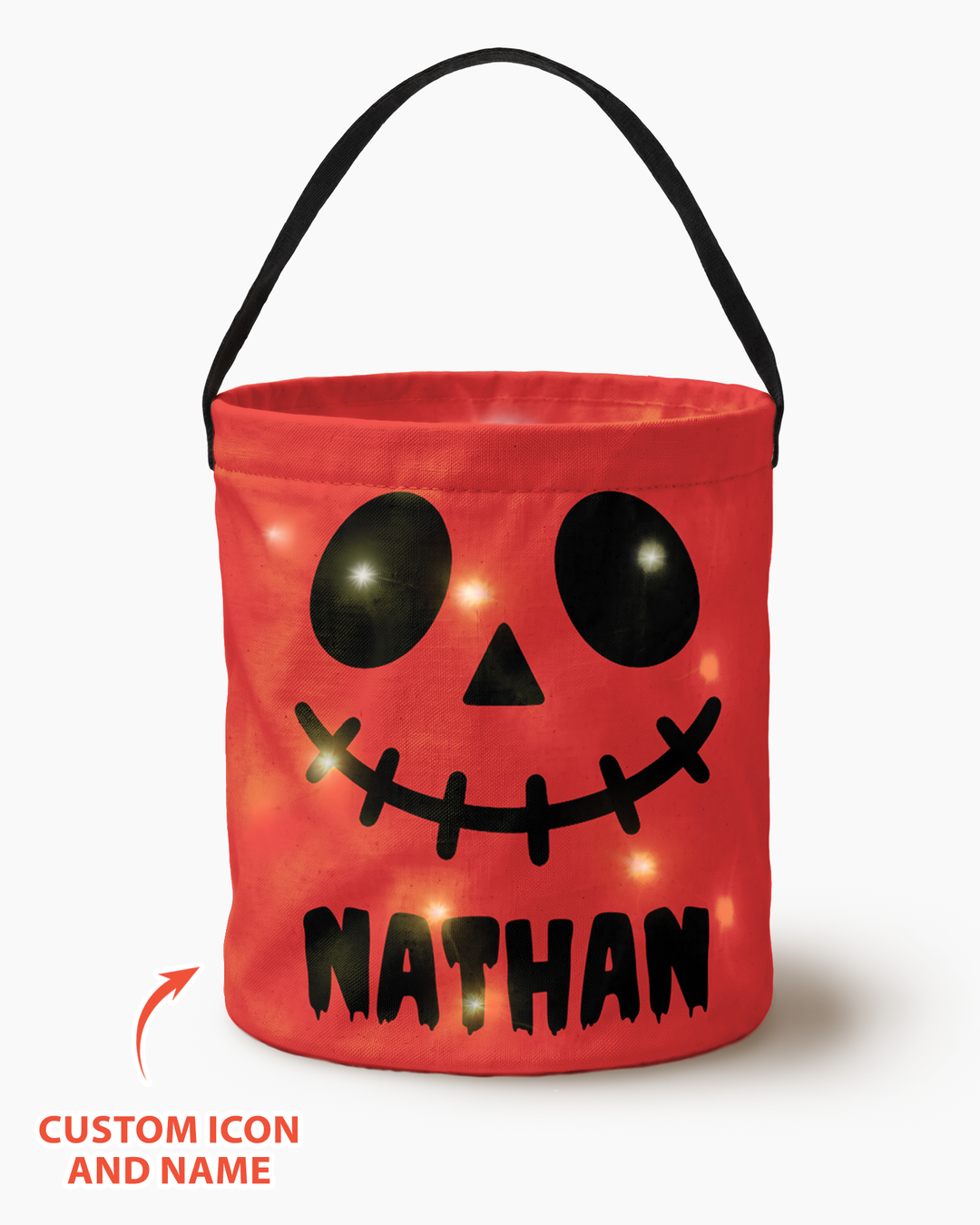 Halloween Pumpkin Face Custom Name Led Light Bucket Bag