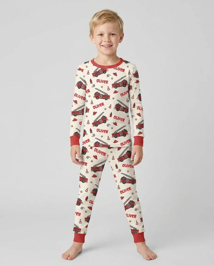 Custom Name Future Firefighters Bamboo Two Piece Long Sleeve Pajama Set