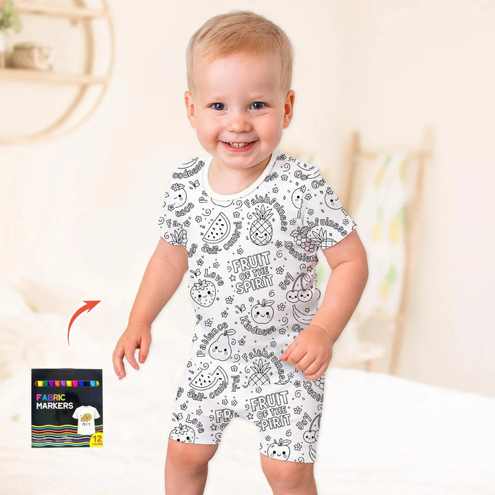 All Colorable Fruit of the Spirit Bamboo Two Piece Short Sleeve Shorts Pajama Set
