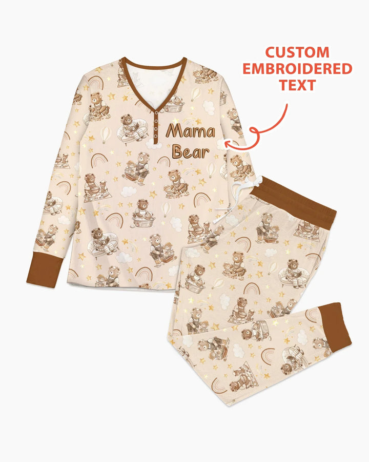 Embroidered Mama Bear and Baby Bear Bamboo Women Pajama Set