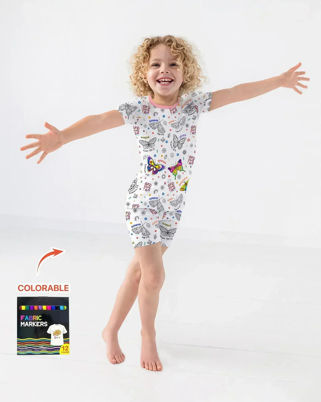 Colorable God Says I Am Butterfly Bamboo Two Piece Short Sleeve Shorts Pajama Set