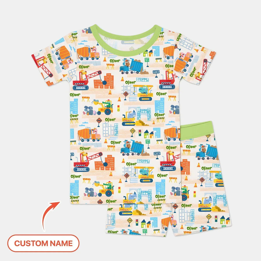 Little Builder Friends Custom Name Bamboo Two Piece Short Sleeve Shorts Pajama Set