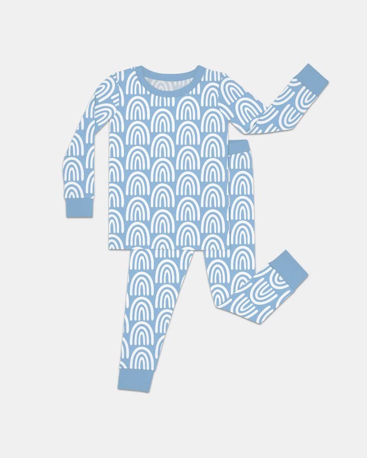 Sky Blue Rainbows Bamboo Two Piece Long Sleeve Pajama Set