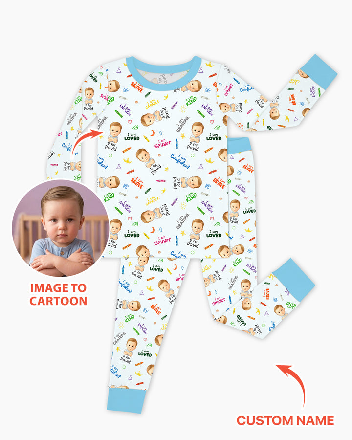 Kids Affirmations Custom  Bamboo Two Piece Long Sleeve Pajama Set