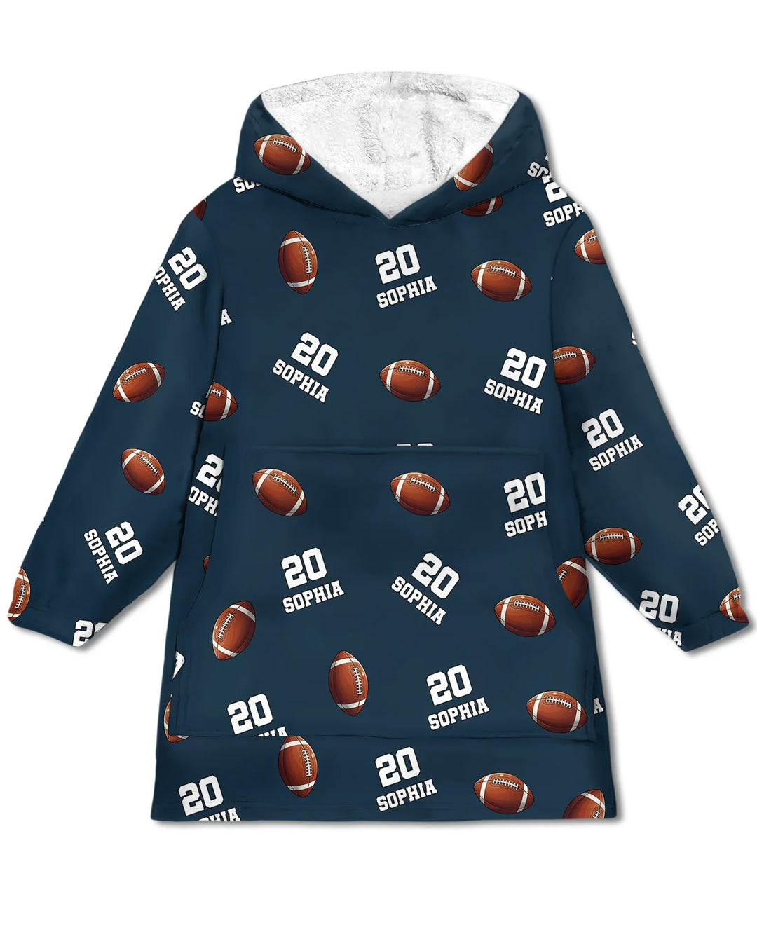 Football Pattern Personalized Bamboo Blanket Hoodie