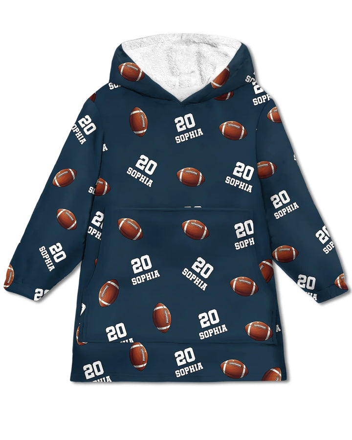 Football Pattern Personalized Bamboo Blanket Hoodie