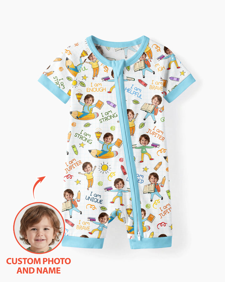 Custom Photo Kid Affirmations I Am Kind Bamboo Shorty Zippy