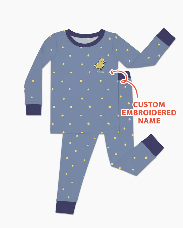Embroidered Custom Name Animal Bamboo Two Piece Long Sleeve Pajama Set