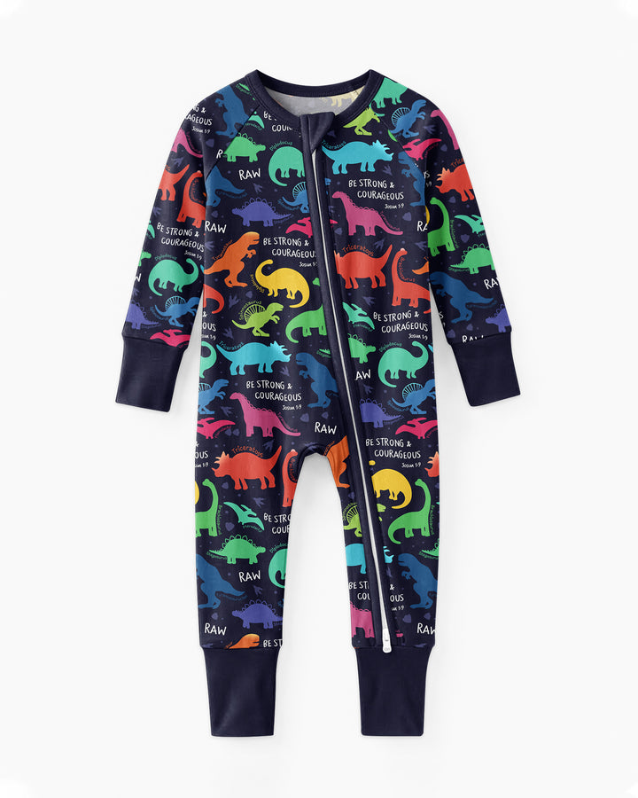 Be Strong and Courageous Dinosaur Christian Bamboo Convertible Zippy