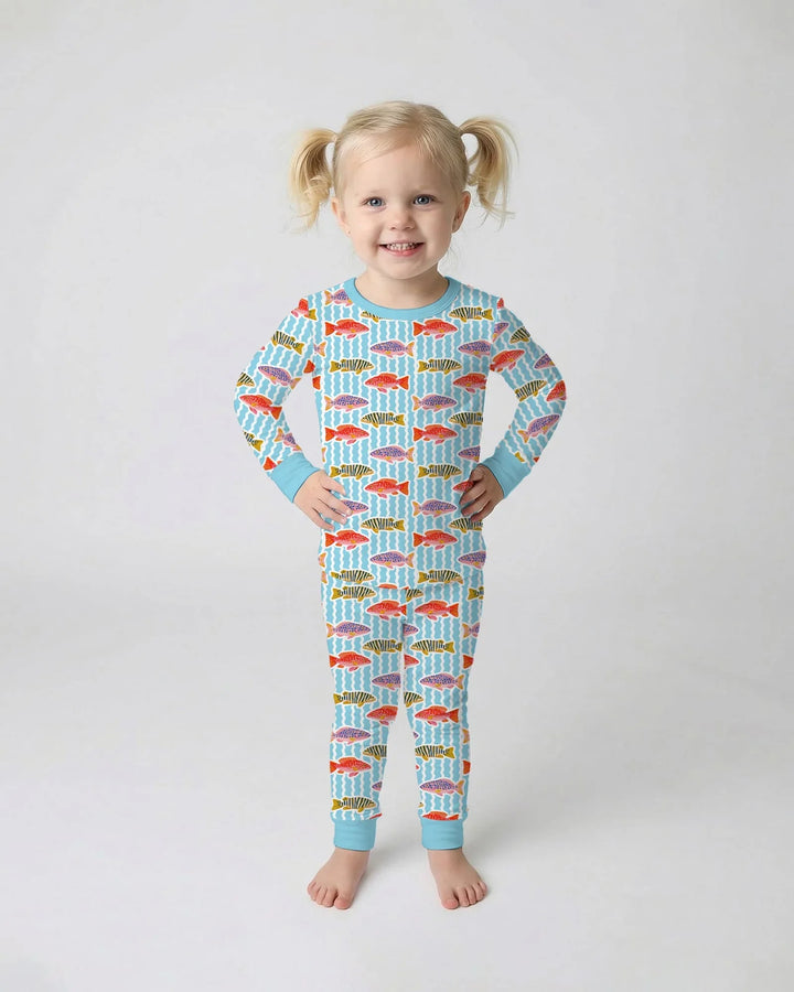 Preppy Fish Crew Bamboo Two Piece Long Sleeve Pajama Set