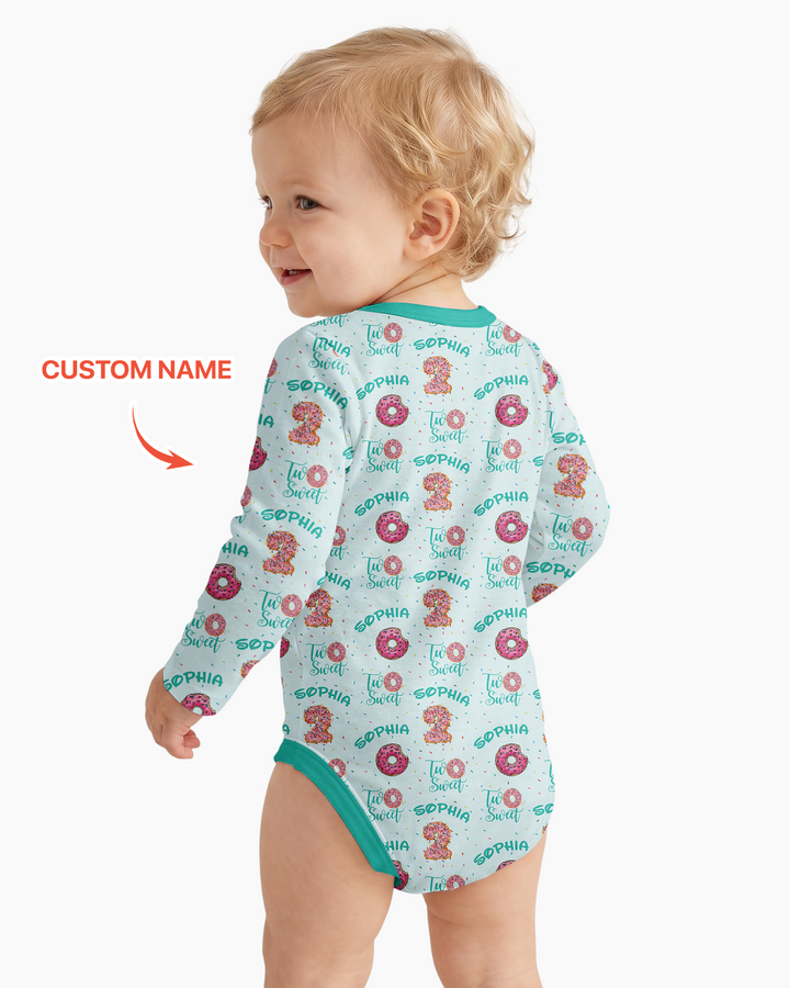 Custom Name Two Sweet Donut Bamboo Bodysuit