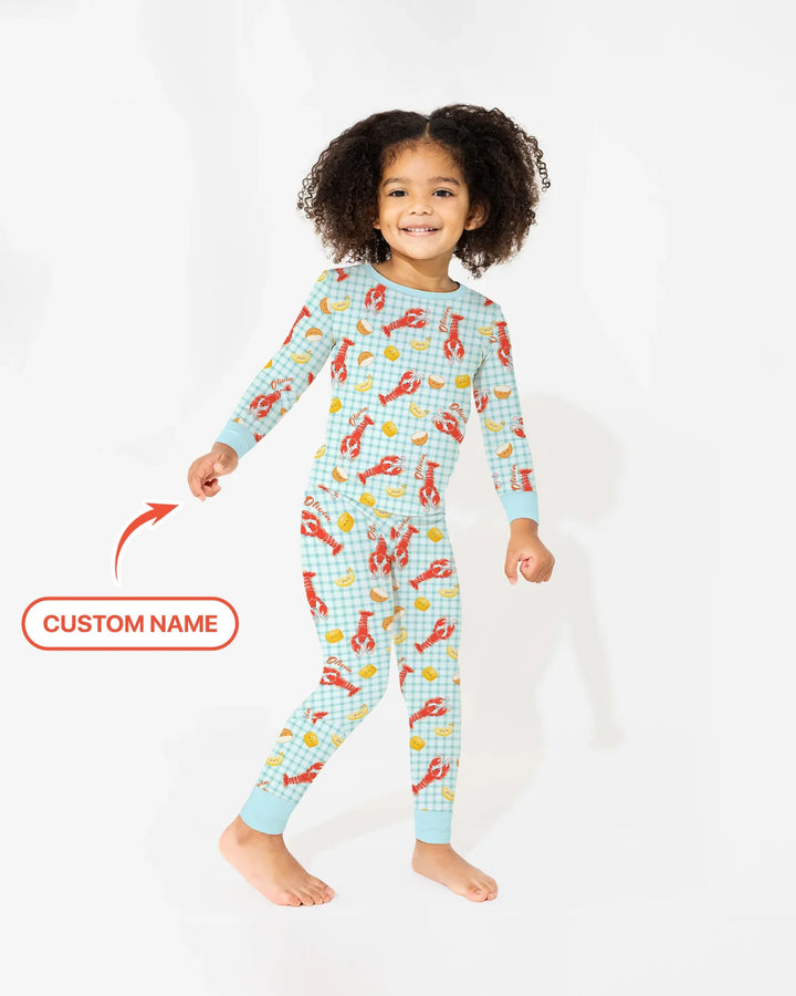Custom Name Preppy Crawfish Season Bamboo Two Piece Long Sleeve Pajama Set