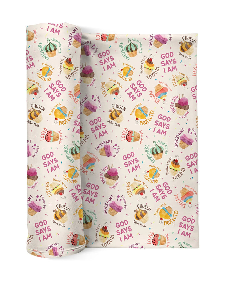Cute Cupcake God Says I Am swaddle blanket