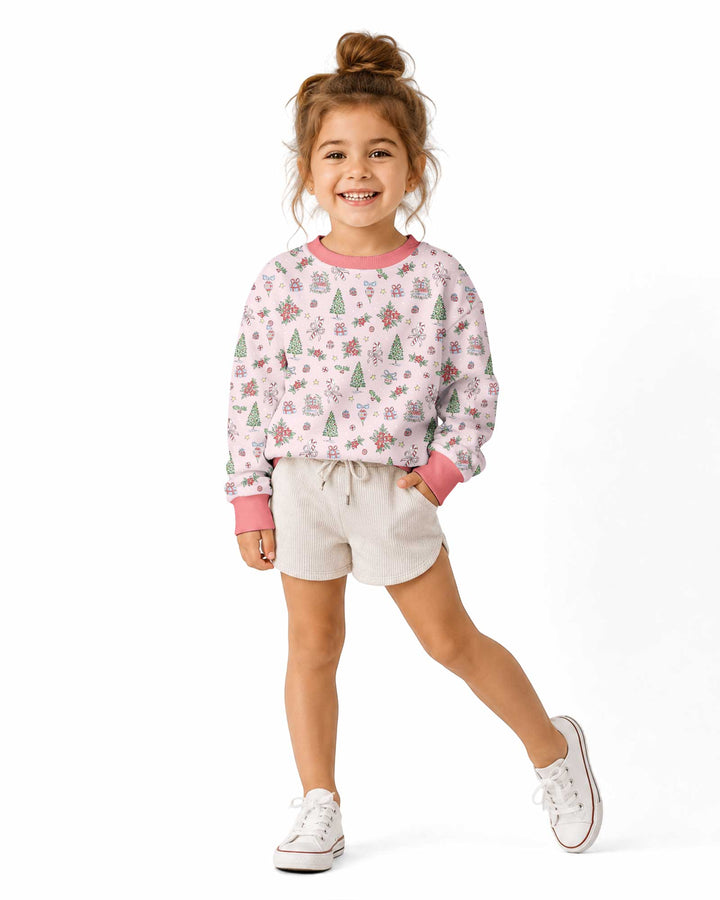 Watercolor Pink Christmas Holidays Christmas Tree Gifts Candy Cane Bamboo Crewneck Sweatshirt