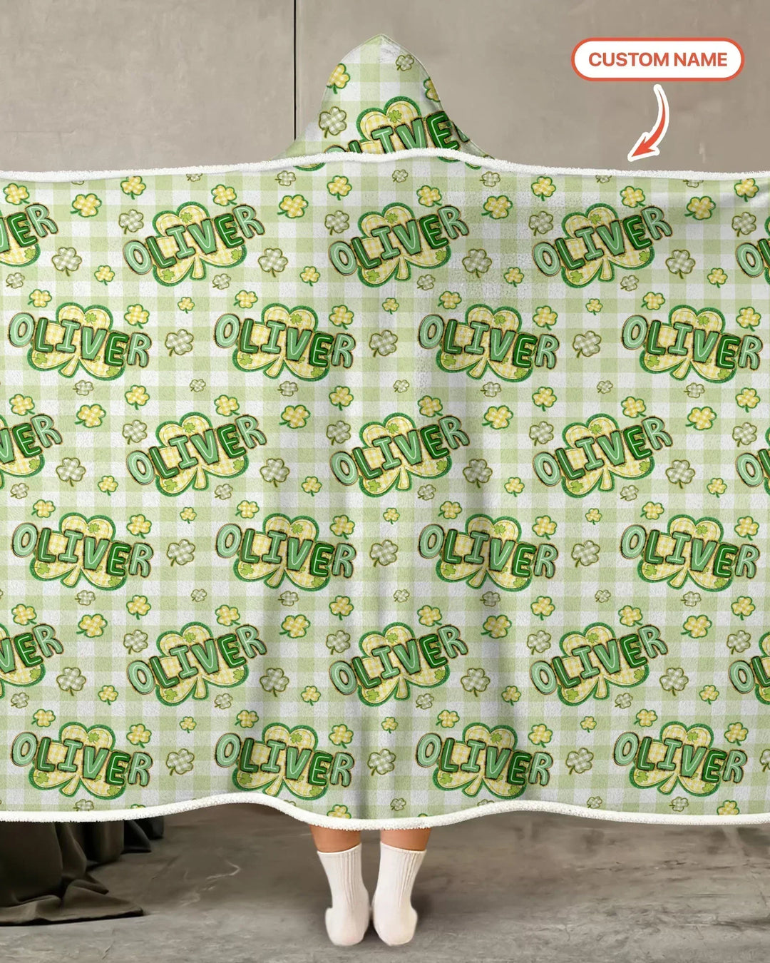 Lucky Shamrock Custom Name Bamboo Wearable Hooded Blanket
