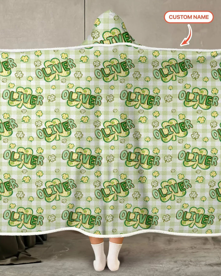 Lucky Shamrock Custom Name Bamboo Wearable Hooded Blanket