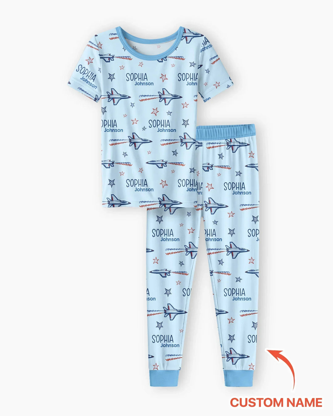 Patriotic American Flag Jet Fighter Bamboo Two Piece Short Sleeve Pajama Set