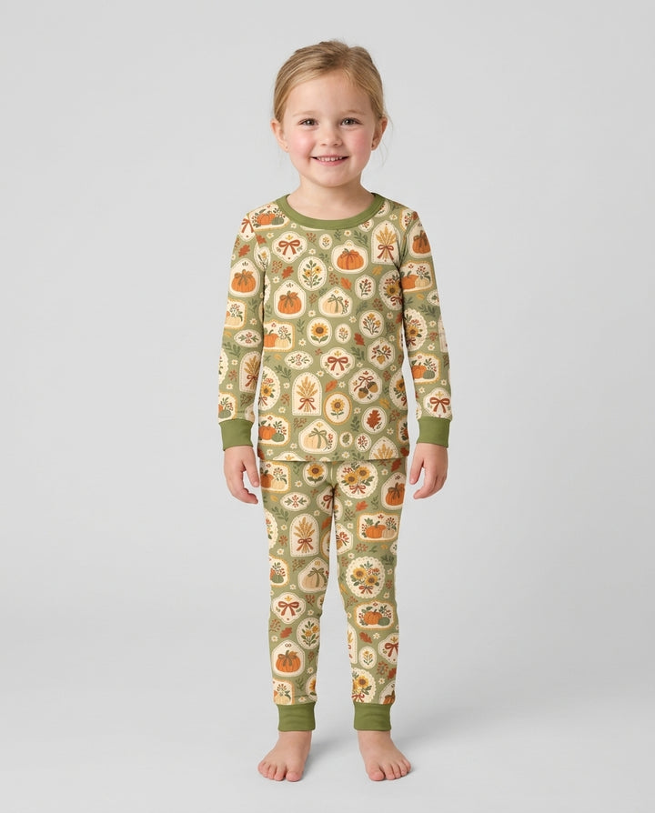 Warm Harvest Fall Bamboo Two Piece Long Sleeve Pajama Set