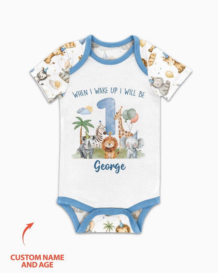 Custom Name Safari Animals When I Wake Up I Will Be Birthday Bamboo Bodysuit