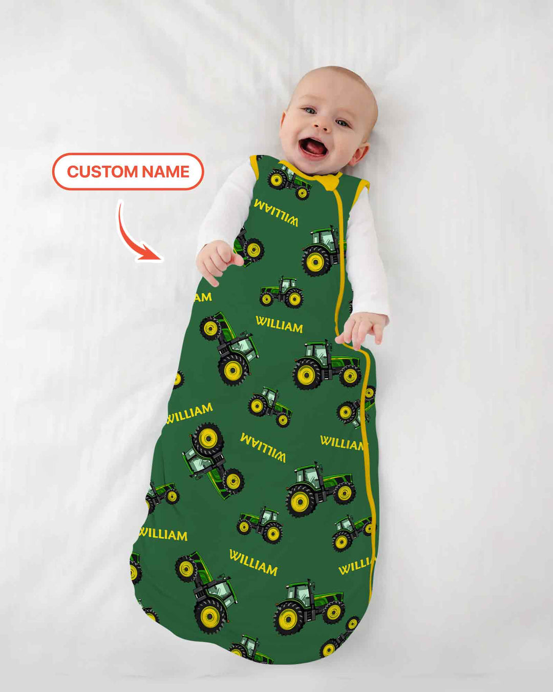 Custom Name Green Tractors Matching Daddy & Me  Bamboo Sleep Bag