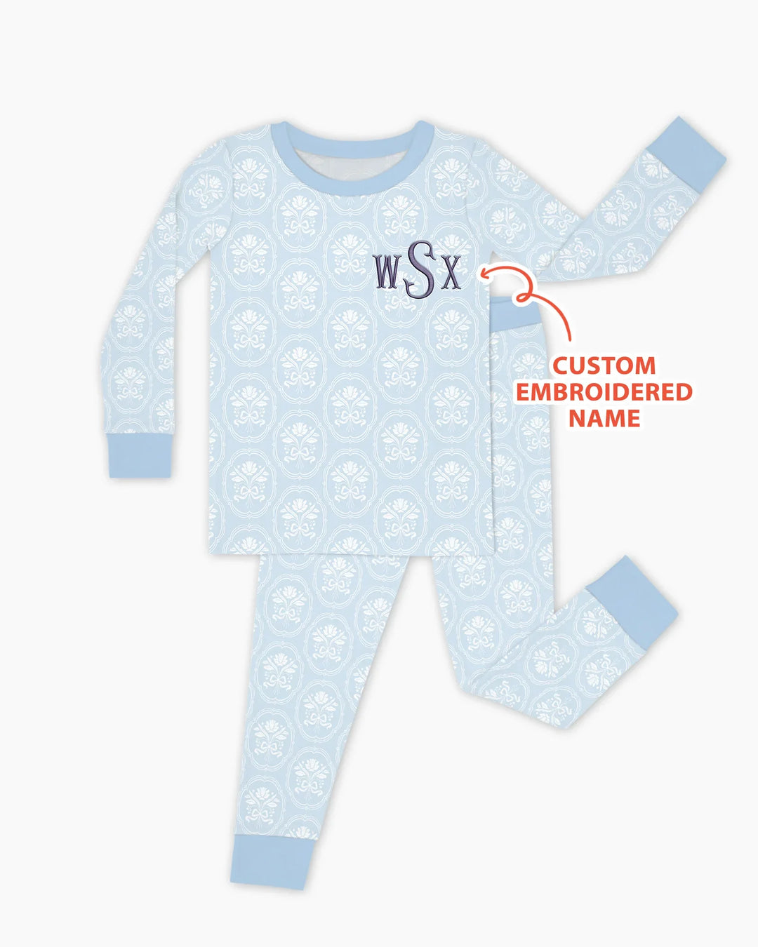 Personalized Floral Embroidered Baby Bamboo Two Piece Long Sleeve Pajama Set