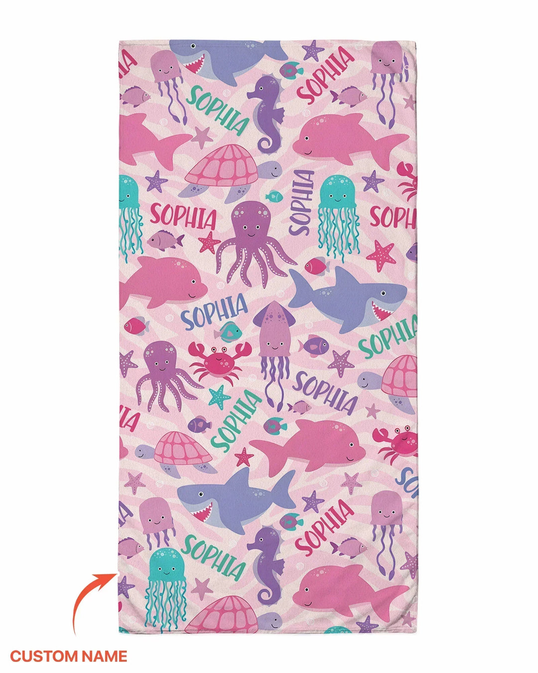 Custom Name Sea Life Kid Bamboo Beach Towel