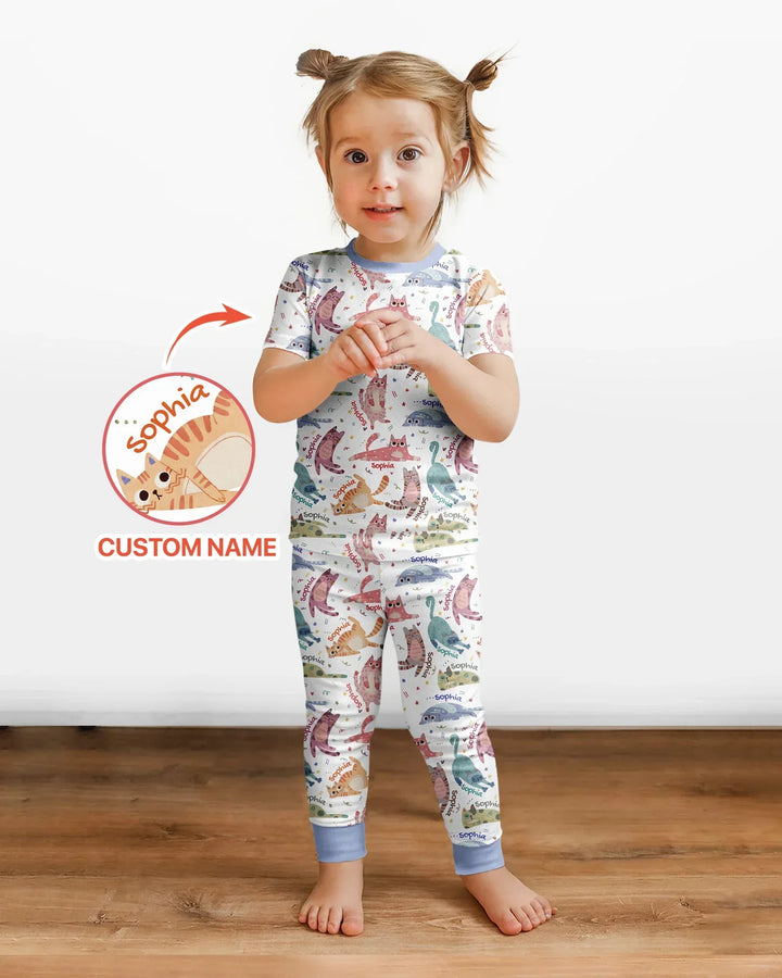 Cat Nap Crew Bamboo Two Piece Short Sleeve Pajama Set