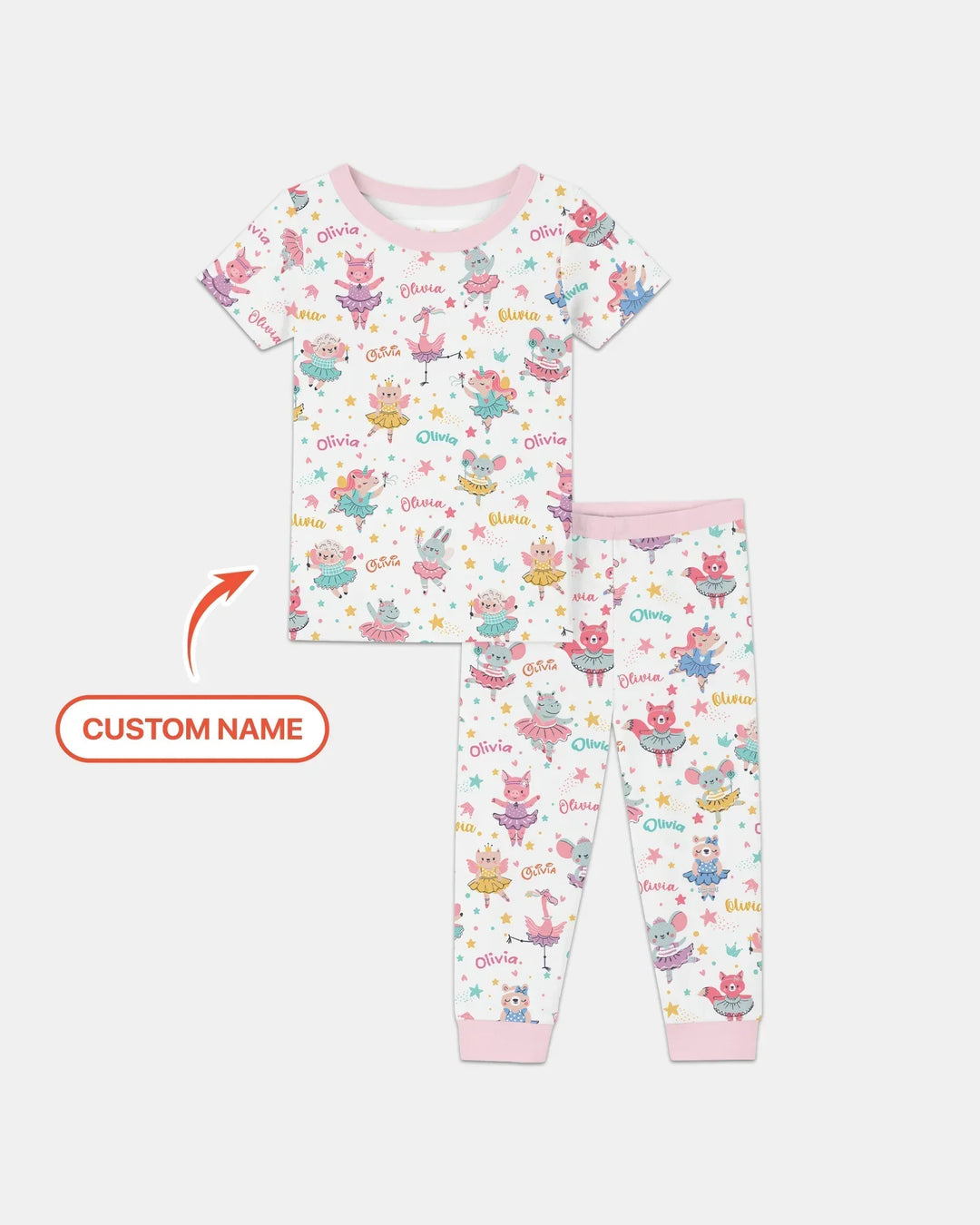 Fairy Friends Ballet Custom Name Bamboo Two Piece Short Sleeve Pajama Set