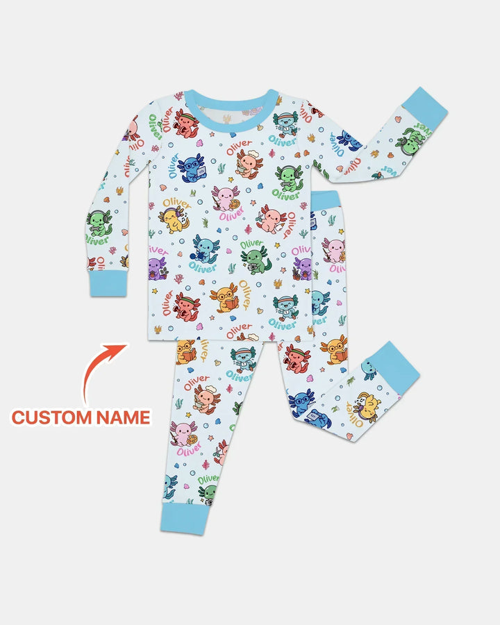 Custom Name Cute Hobby Axolotl Bamboo Two Piece Long Sleeve Pajama Set